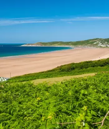 Woolacombe beach in North Devon on a clear summer day