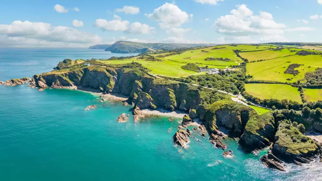 A bright, summery day at Hele Bay near Ilfracombe on the North Devon coast