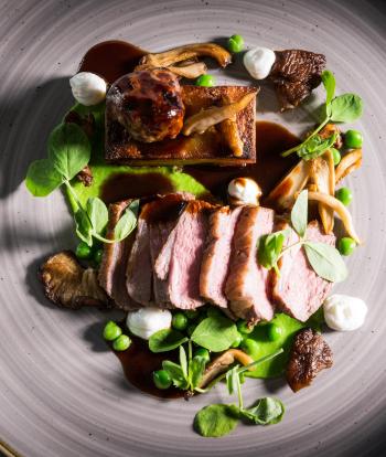 A top down view of a delicious plate of food served at Sandy Cove Hotel