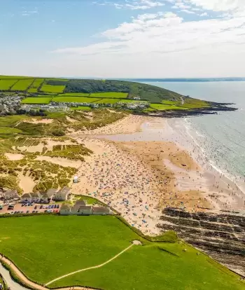 Croyde beach in North Devon and the surrounding village and countryside in the summer
