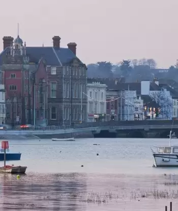 Buildings and shops by the River Torridge in Bideford, North Devon