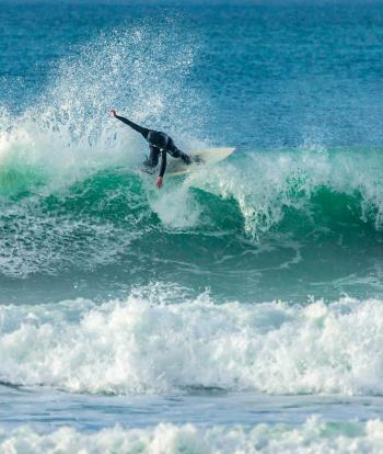 Surfer riding a wave