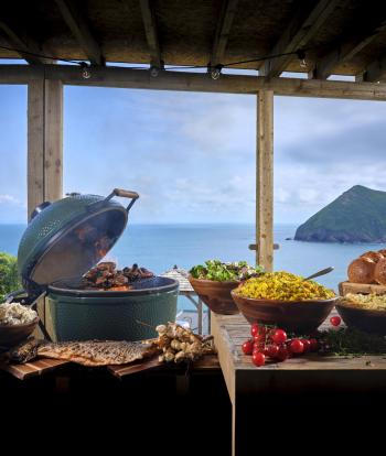 Wedding BBQ food outside with the view behind