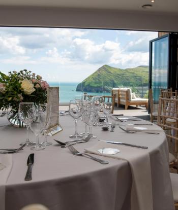 Wedding table decorations at the Sandy Cove Hotel