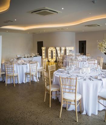 Wedding table decorations at the Sandy Cove Hotel