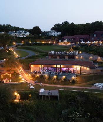 Hotel and venue at night 