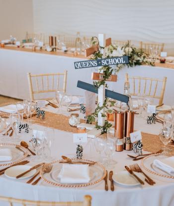 Wedding Reception Rose Gold Table Set up