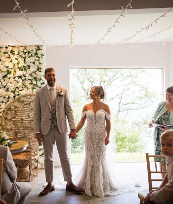 Bride & Groom in Seascape Ceremony Room 