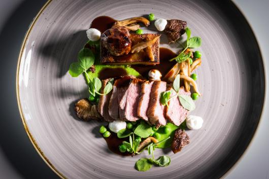 A top down view of a delicious plate of food served at Sandy Cove Hotel